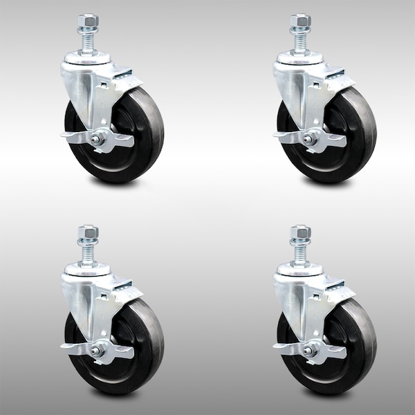 Service Caster 5 Inch SS Hard Rubber Wheel Swivel 10mm Threaded Stem Caster Set Brake SCC SCC-SSTS20S514-HRS-TLB-M1015-4 - main